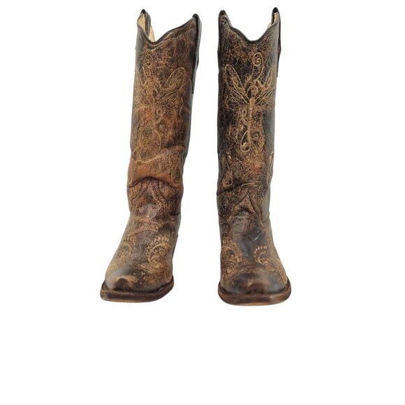 Circle G Western Boots Womens 7M Pointed Toe Embroidery Cowgirl Brown Leather - Picture 5 of 15